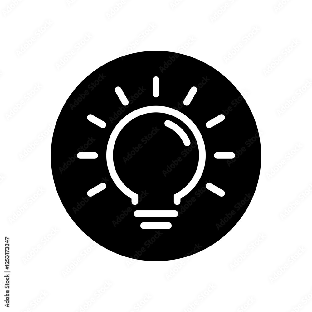 Light bulb outline, lamp insight icon on black circle Light bulb outline, lamp insight icon on black circle