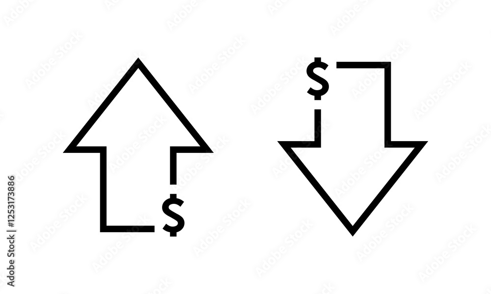 Dollar up and down arrow icon. USD growth and decline sign symbol Dollar up and down arrow icon. USD growth and decline sign symbol