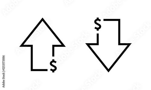Dollar up and down arrow icon. USD growth and decline sign symbol