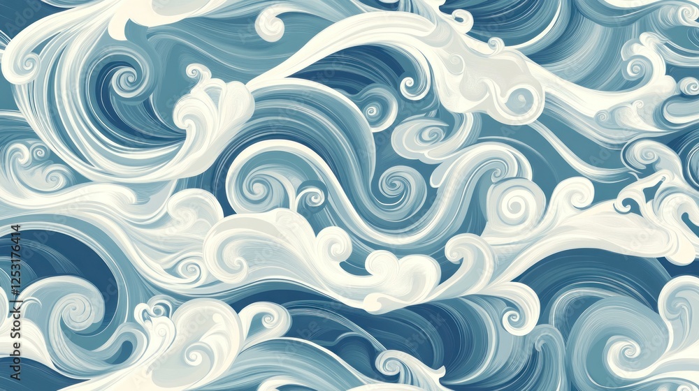 Abstract swirling blue and white waves seamless pattern. Abstract swirling blue and white waves seamless pattern.