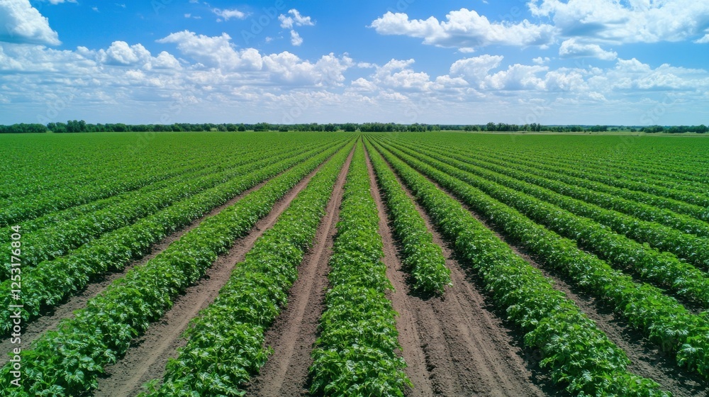 Aerial View of Lush Green Agricultural Field Under a Blue Sky Aerial View of Lush Green Agricultural Field Under a Blue Sky