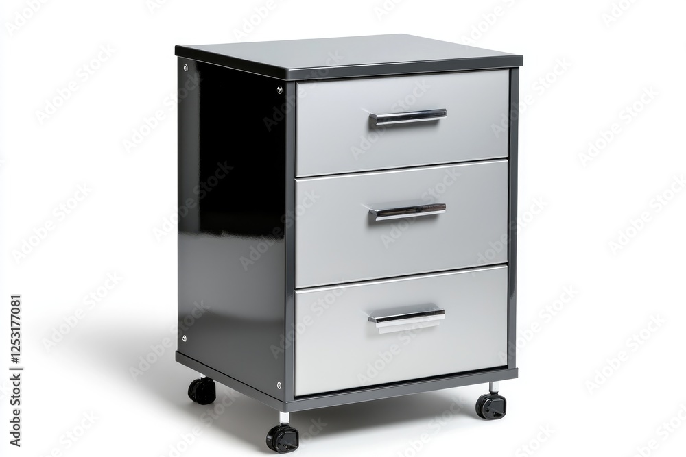 Modern and Stylish Black and Silver Rolling Nightstand with Three Drawers for Bedroom, Office, or Living Room Furniture Storage Solution Modern and Stylish Black and Silver Rolling Nightstand with Three Drawers for Bedroom, Office, or Living Room Furniture Storage Solution