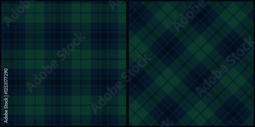 Dark green blue tone plaid seamless pattern vector. Background graphic tartan fashion design use for print, texture, cloth, fabric, flannel.