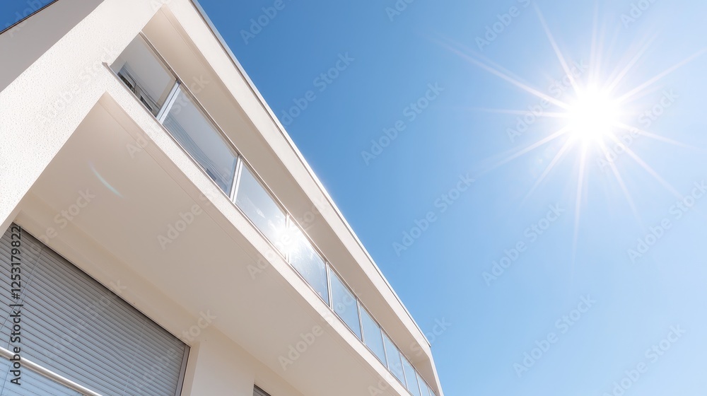 Fototapeta premium Modern apartment balcony, sunny day, clear sky, architectural design, real estate