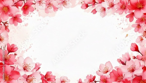 水彩の透明感のある満開の桜の花フレーム　入学入社新生活背景コピースペース