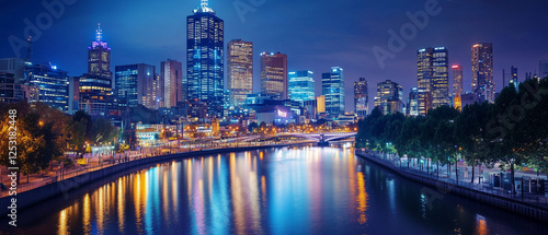 Illuminated city skyline at night, with soft lights and a modern ambiance for a perfect evening-2