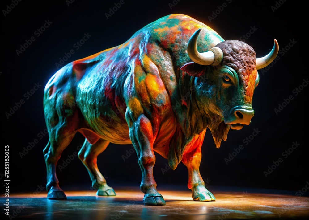 Obraz premium Timeless Stone Buffalo Sculpture in Dramatic Studio Lighting - Night Photography