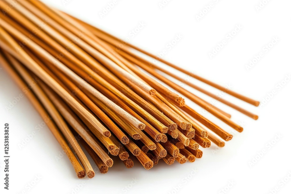 Close-Up of Natural Bamboo Skewers Stacked Neatly on a White Background, Perfect for Barbecue, Grill, and Culinary Crafts in a Kitchen Setting Close-Up of Natural Bamboo Skewers Stacked Neatly on a White Background, Perfect for Barbecue, Grill, and Culinary Crafts in a Kitchen Setting
