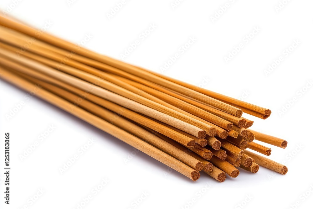 Close-Up View of Natural Wooden Sticks Arranged Neatly on a White Background for Artistic, Craft and Home Decor Projects, Kitchen or Dining Use Close-Up View of Natural Wooden Sticks Arranged Neatly on a White Background for Artistic, Craft and Home Decor Projects, Kitchen or Dining Use
