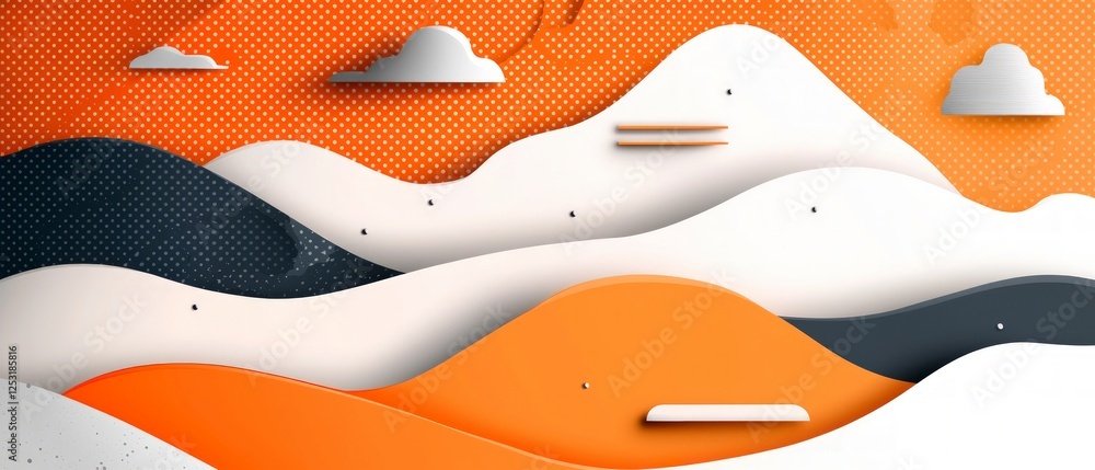 Fototapeta premium Abstract Orange White Black Papercut Landscape Illustration