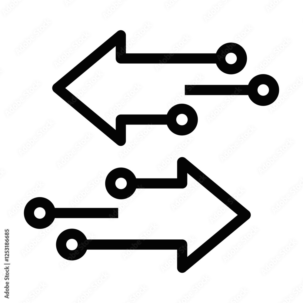 Transfer arrows with circuit connections, vector icon. Editable stroke. Transfer arrows with circuit connections, vector icon. Editable stroke.