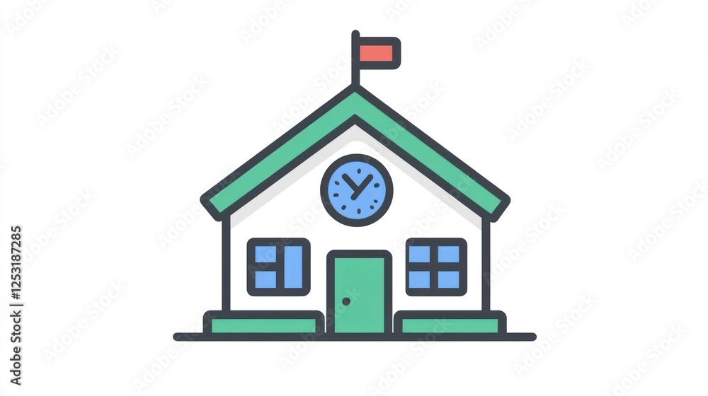 Fototapeta premium Simple school building icon, flat design, education illustration, useful for education apps, websites or presentations