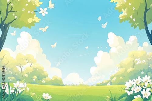 A picturesque orchard of old apple trees blossoming under the spring sun