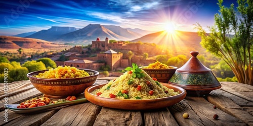 Vibrant Algerian Couscous & Tajine Feast: Rustic Table Setting