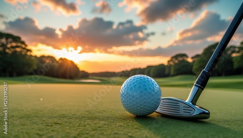 Wallpaper Mural Close-Up of Golf Ball on Tee at Sunset Torontodigital.ca