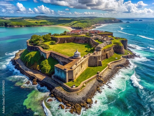 Majestic San Felipe del Morro Fortress, Puerto Rico: Aerial Drone View photo