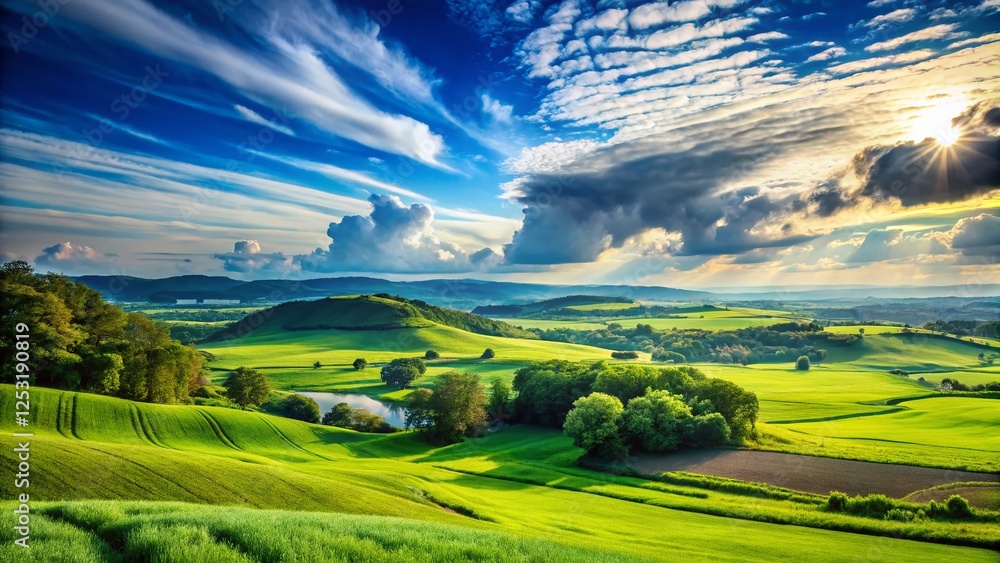 Fototapeta premium Vibrant Blue & Soft Green Nature Background: Fresh Design Texture