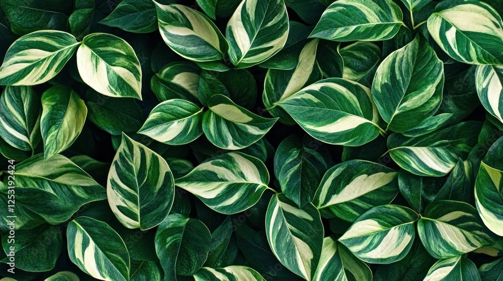 Lush Green and White Variegated Leaves Pattern Lush Green and White Variegated Leaves Pattern
