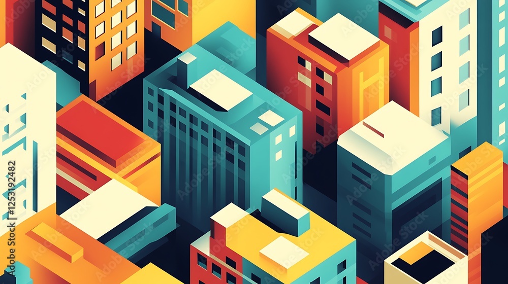 Fototapeta premium Abstract Isometric Cityscape Colorful Buildings Design