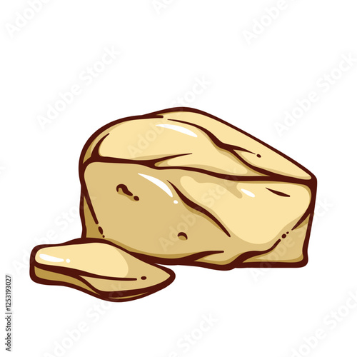 Pecorino Romano triangle slice and chunk line icon. Outline hand drawn yellow hard cheese piece. Dairy product, cooking, cheesemaking mascot, delicatessen Pecorino portion icon vector illustration