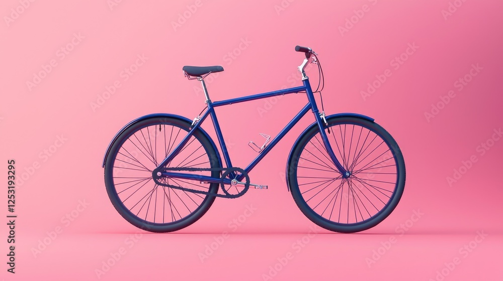 Classic Blue Bicycle on Pink Background: A Minimalist Cycling Image Classic Blue Bicycle on Pink Background: A Minimalist Cycling Image