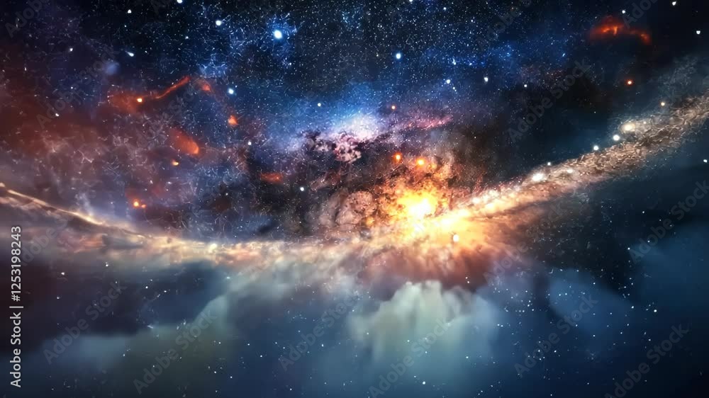 Explore the vibrant colors of the cosmos as galaxies collide in a breathtaking cosmic dance. Generative AI