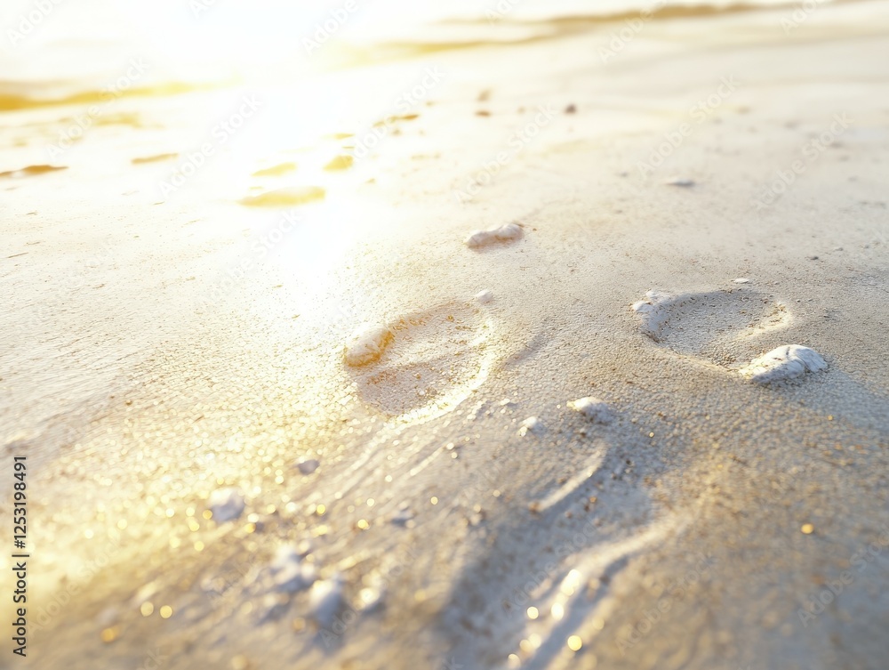 Footprints in the sand at sunset on a beach Footprints in the sand at sunset on a beach