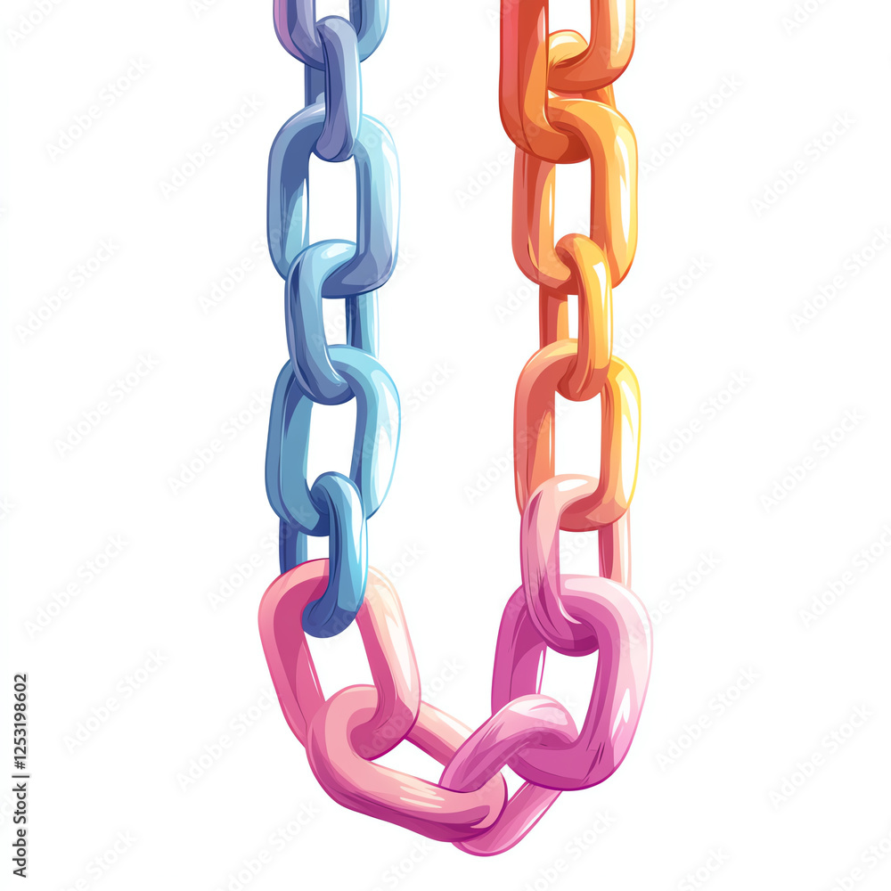 Obraz premium A vibrant illustration of interlinked chains in gradient colors, showcasing creativity and strength. Perfect for design projects symbolizing connections and unity.