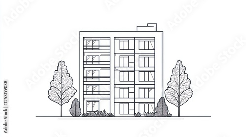 Architectural drawing of apartment building with trees photo