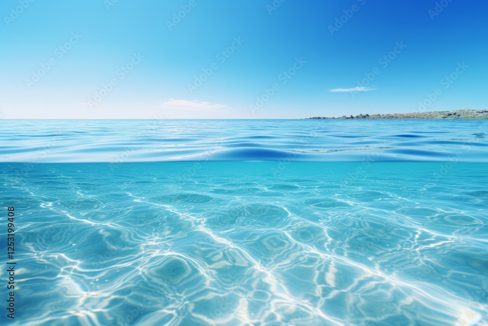 Fototapeta premium Waves caress the shore in a tranquil embrace of azure and serenity. Generative AI