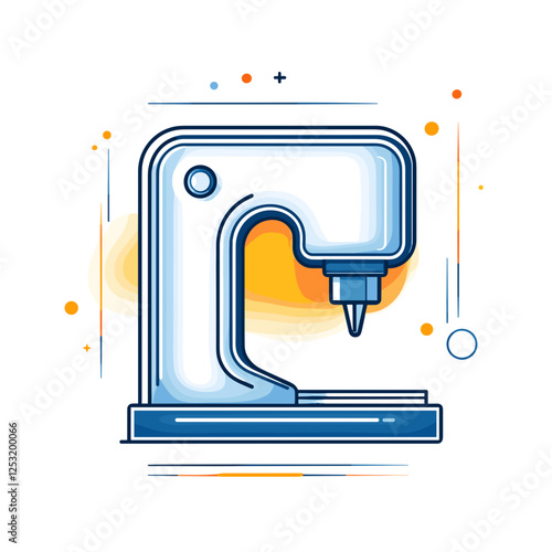  Stylized 3D printer illustration with futuristic design.