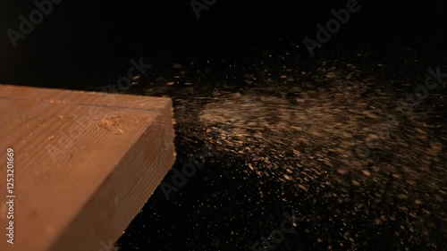 Wood Chips Falling against Black Background, Slow Motion 4K