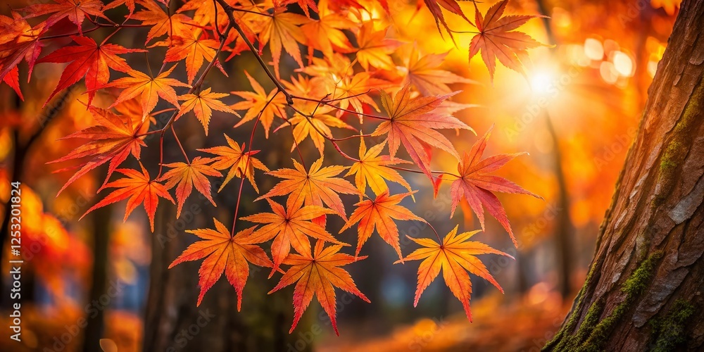 Vibrant Young Japanese Maple Tree with Autumn Leaves & Sunlight Vibrant Young Japanese Maple Tree with Autumn Leaves & Sunlight
