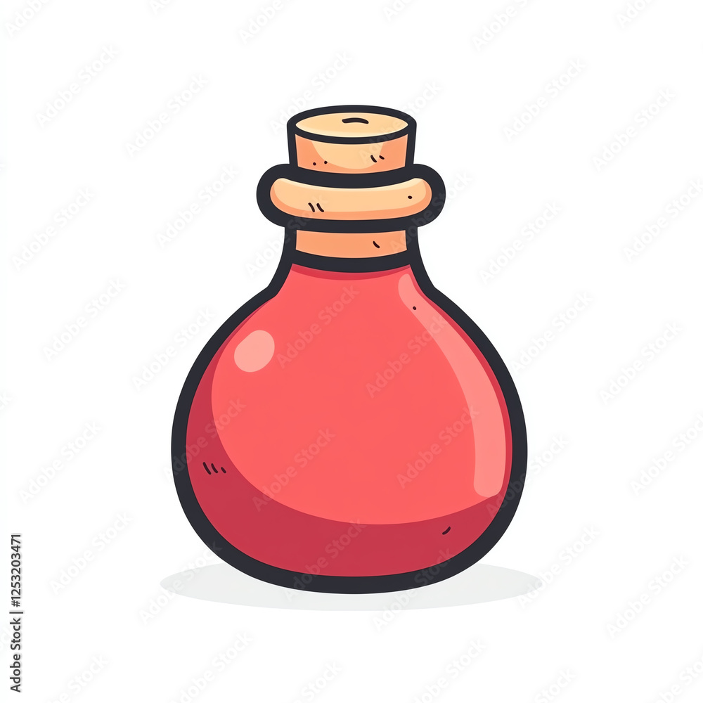 A colorful illustration of a red potion bottle, perfect for fantasy themes, game design, or mythological storytelling. Ideal for creative projects and digital art.