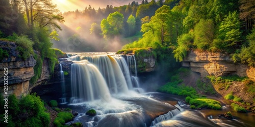 Minnemishinona Falls Spring Low Light Photography - Majestic Cascading Water photo