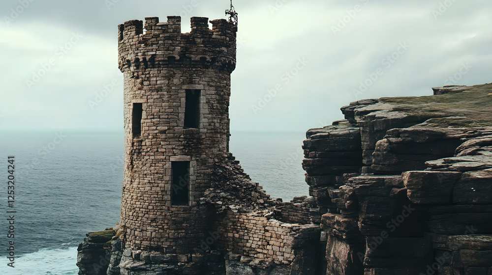 A crumbling stone tower on a cliff. The wind howls through the broken windows, and the sound of chains rattling can be heard from the top of the tower, even though no one is there. A crumbling stone tower on a cliff. The wind howls through the broken windows, and the sound of chains rattling can be heard from the top of the tower, even though no one is there.