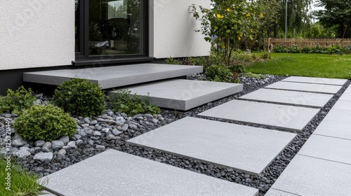 Modern home exterior steps and walkway