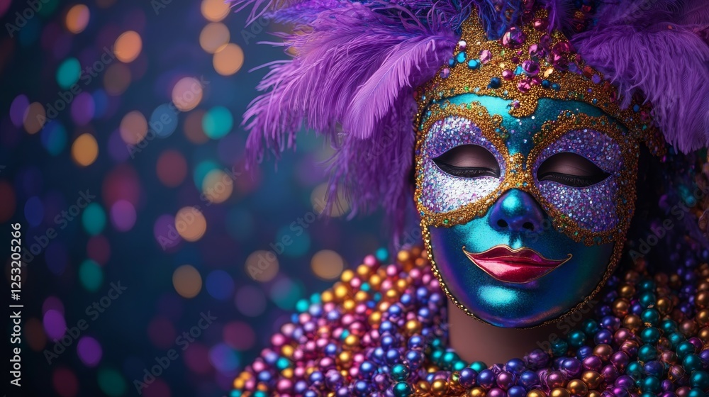 Mardi Gras Masquerade, An Enigmatic Portrait of Festive Intrigue and Ornamentation Mardi Gras Masquerade, An Enigmatic Portrait of Festive Intrigue and Ornamentation