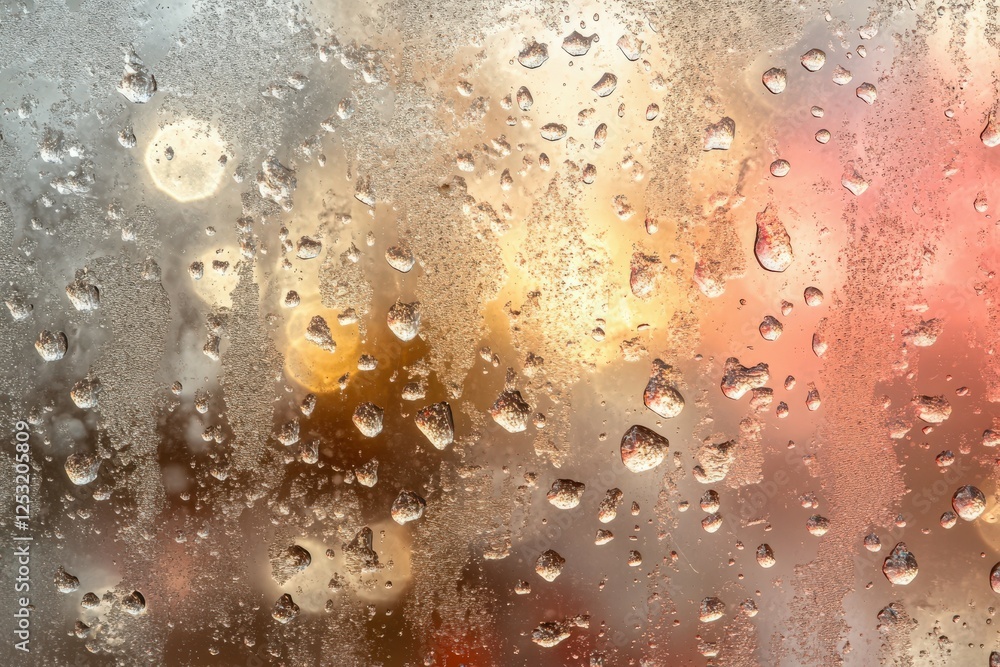 Raindrops on glass with blurred lights in the background Raindrops on glass with blurred lights in the background