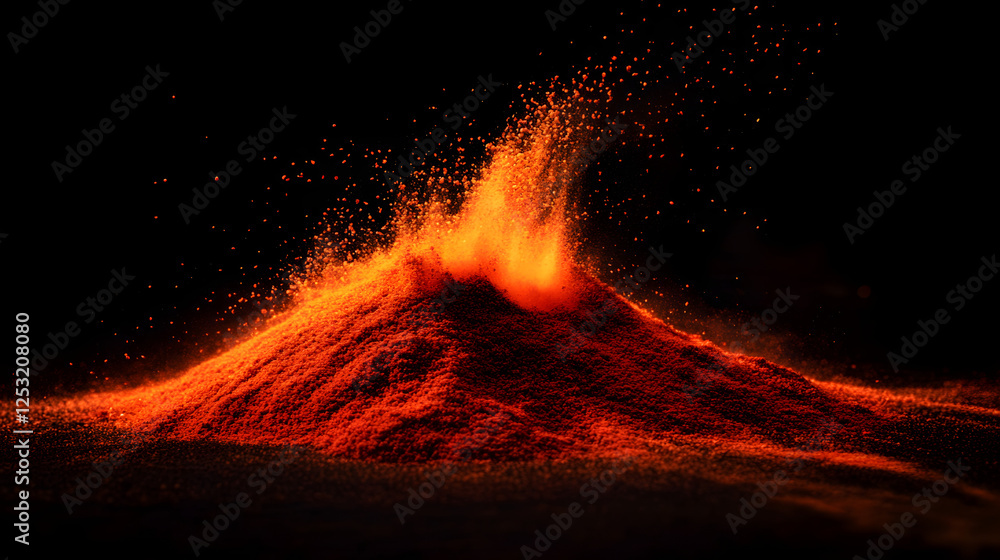 A dark background with fine red cayenne pepper powder piled high, with glowing fiery streaks highlighting its boldness. A dark background with fine red cayenne pepper powder piled high, with glowing fiery streaks highlighting its boldness.