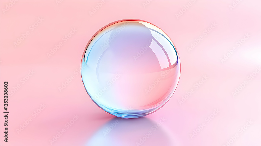 Pink pastel sphere, glassy reflection, minimal background Pink pastel sphere, glassy reflection, minimal background