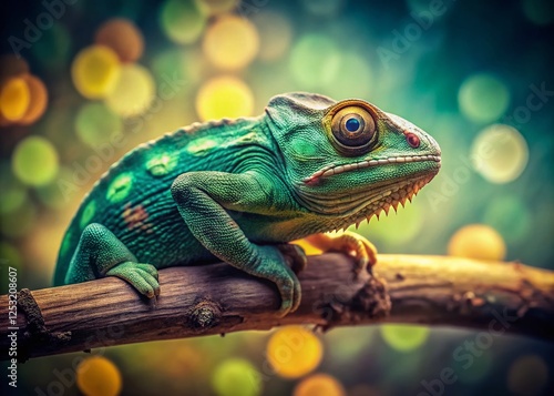 Wallpaper Mural Vintage Photo of a Green Chameleon on a Branch - Exotic Reptile Torontodigital.ca
