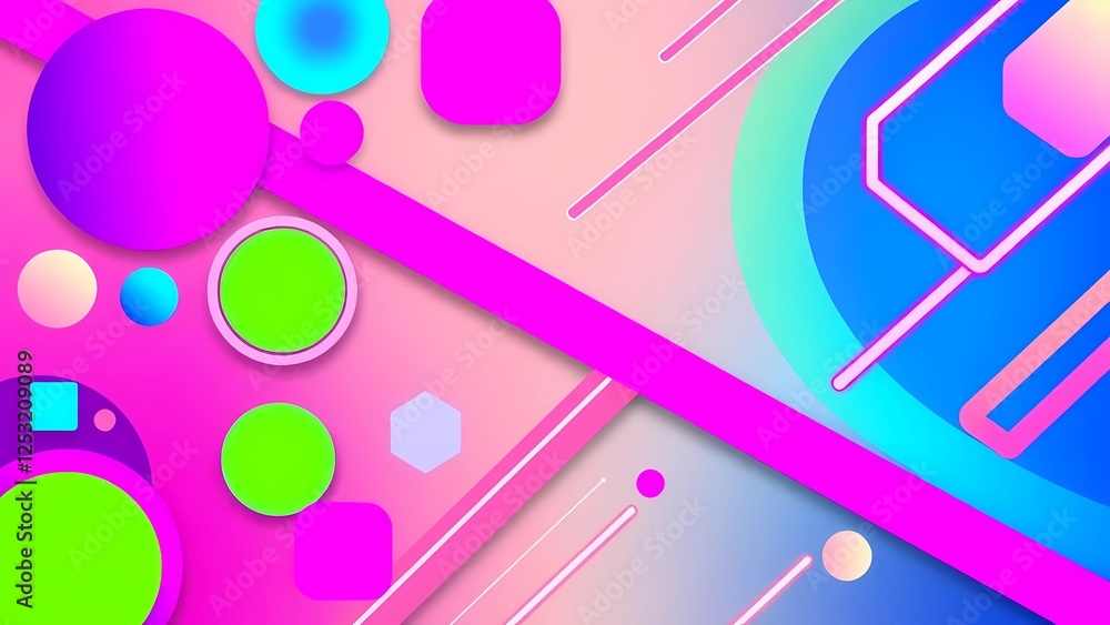 Vibrant and bold background with neon hues like hot pink electric blue and lime green. Abstract geometric shapes circles squares and diagonal lines. A dynamic futuristic design with smooth gradients Vibrant and bold background with neon hues like hot pink electric blue and lime green. Abstract geometric shapes circles squares and diagonal lines. A dynamic futuristic design with smooth gradients