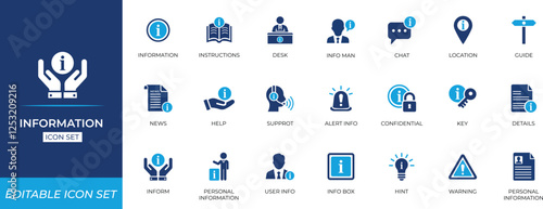 Information icon set. Solid Editable icon collection. Vector illustration.