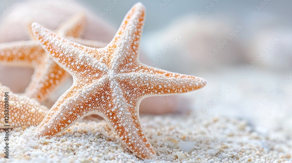 Starfish on Sand, Peaceful Seashells, Calm Beach Scene, Stock Photo Starfish on Sand, Peaceful Seashells, Calm Beach Scene, Stock Photo