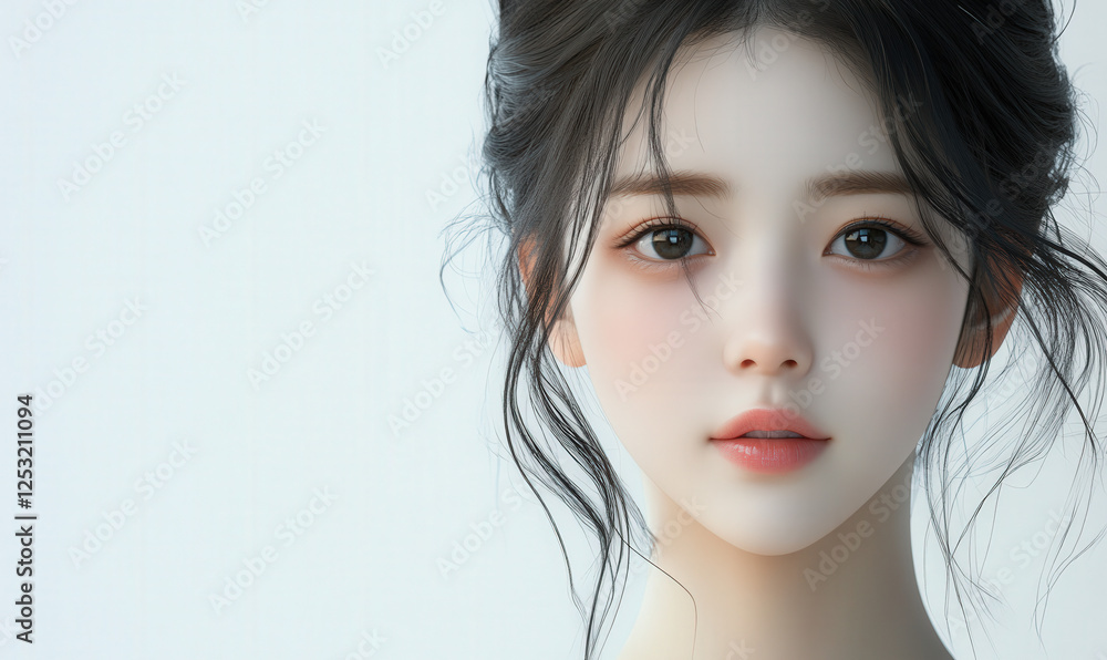 The frontal face of a young and beautiful Asian woman The frontal face of a young and beautiful Asian woman