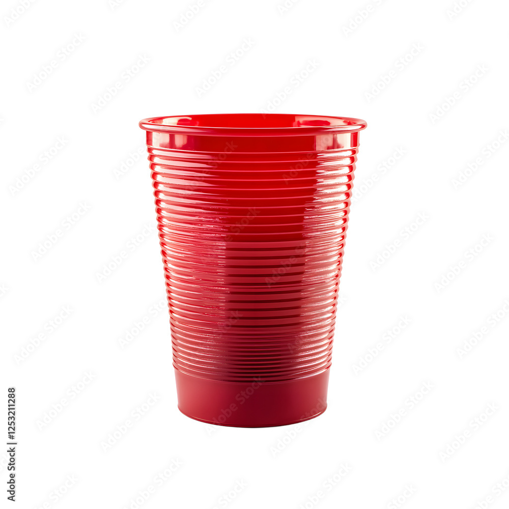 Close up of a vibrant red disposable plastic cup. Close up of a vibrant red disposable plastic cup.