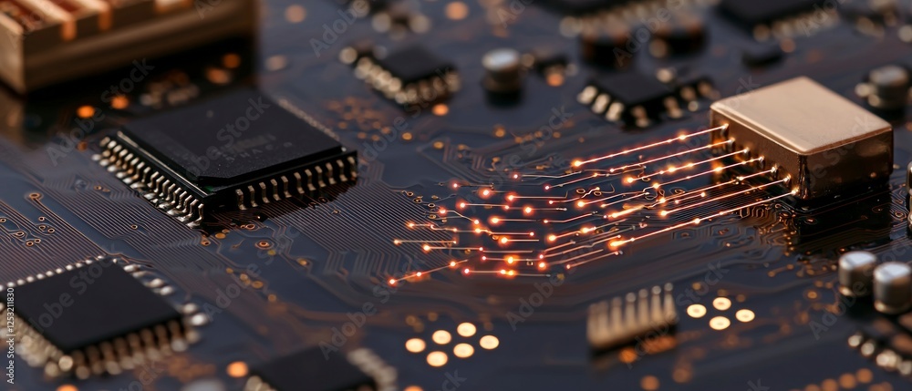 Obraz premium Close Up of Circuit Board with Glowing Connections