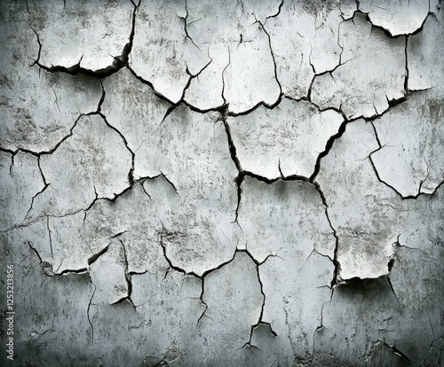 Cracked concrete wall showing signs of age and wear photo