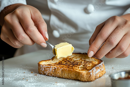 Buttered toast with melting butter on freshly toasted bread photo